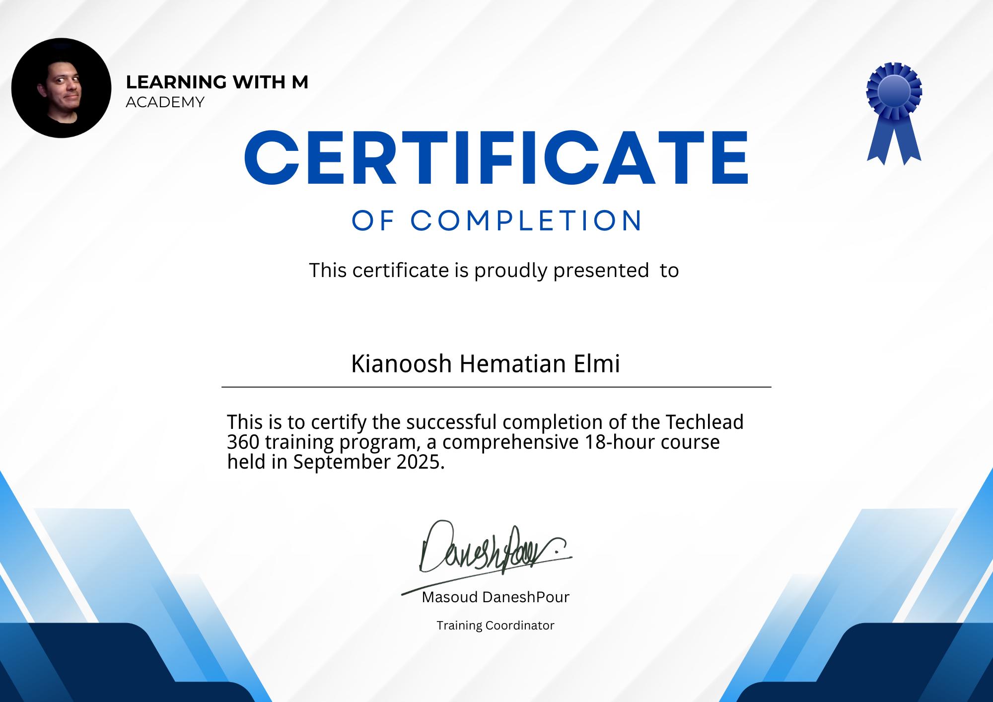 Kianoosh Hematian Elmi - Techlead 360 - دور سوم - شهریور 1404
