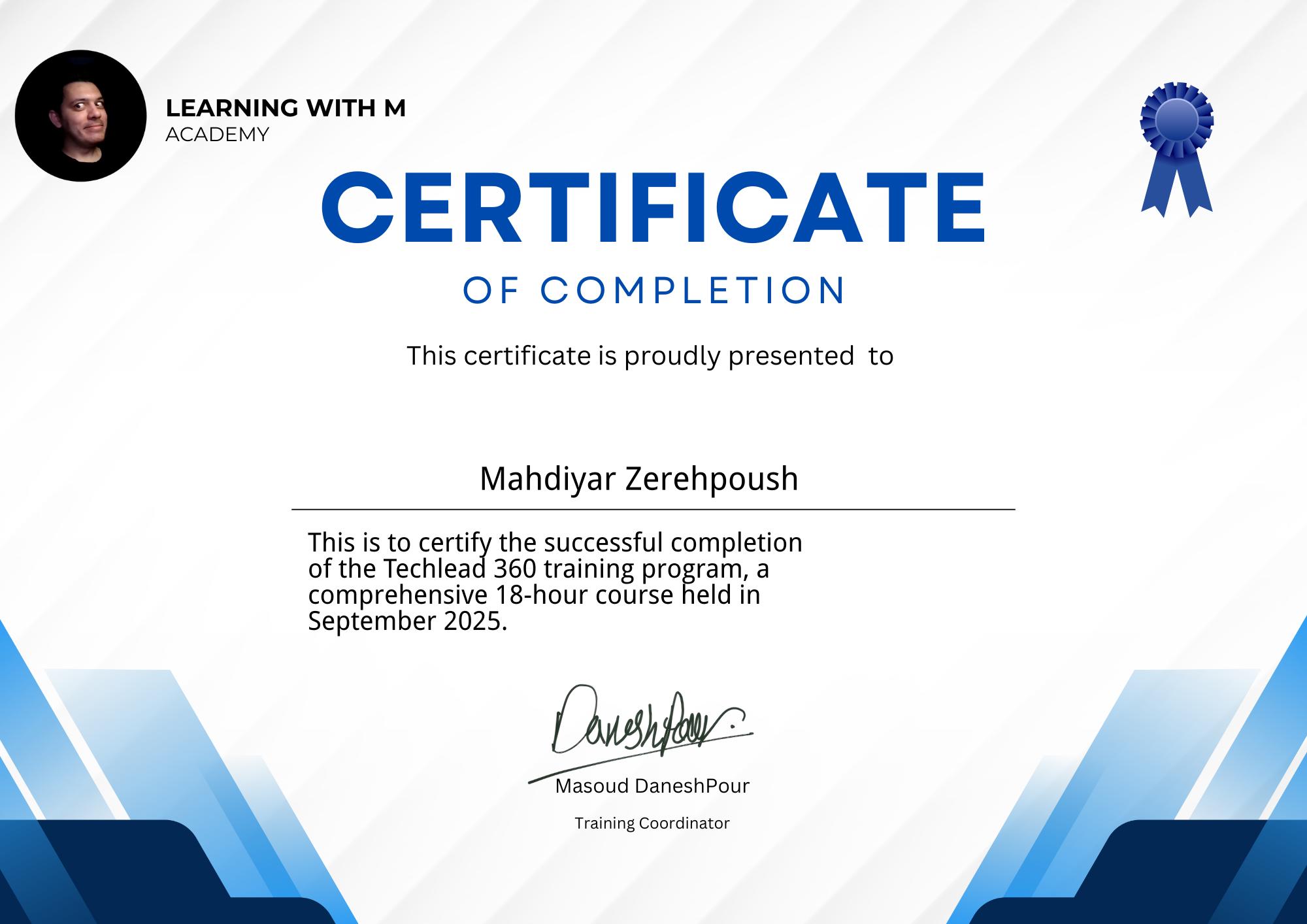 Mahdiyar Zerehpoush - Techlead 360 - دور سوم - شهریور 1404