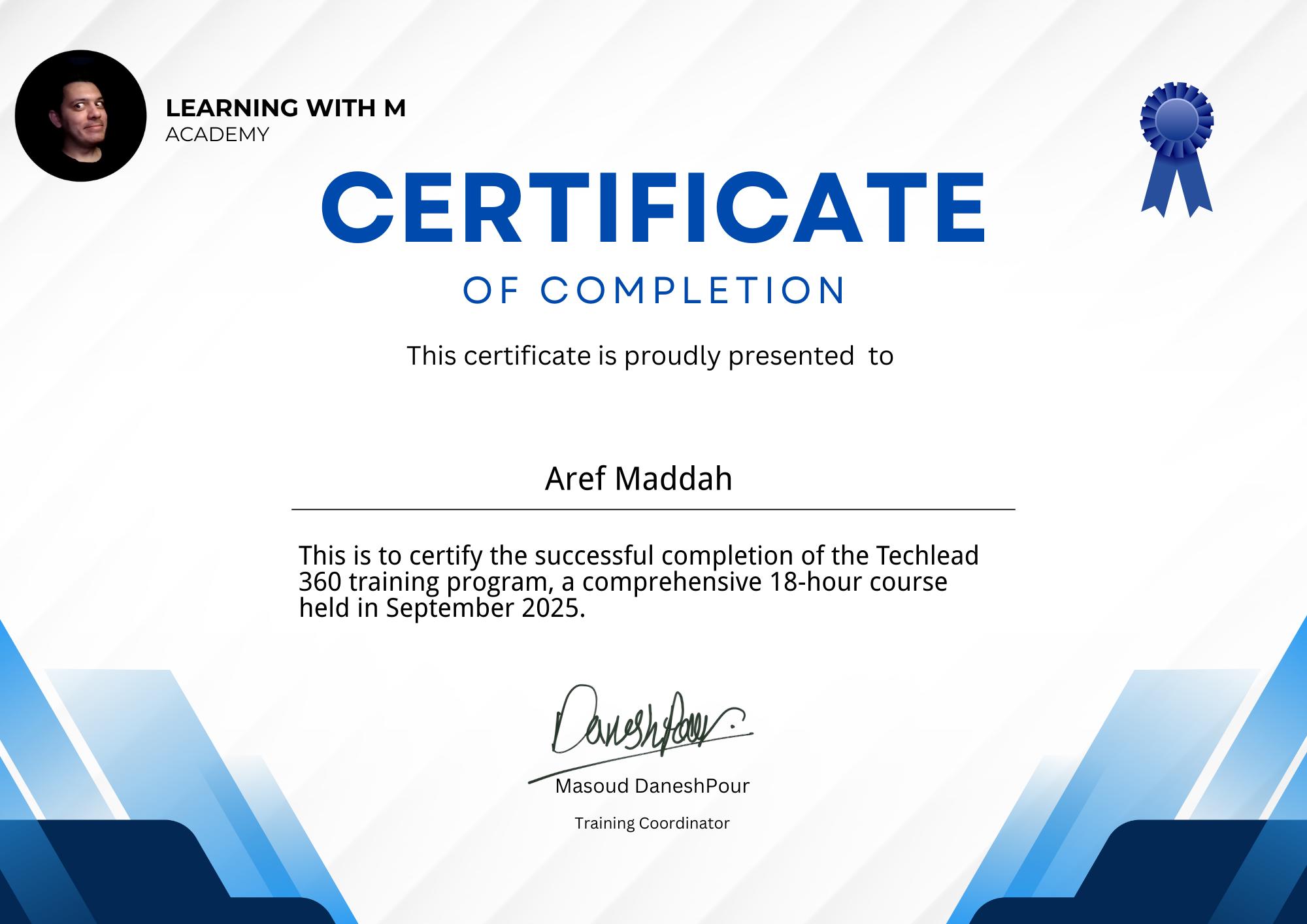 Aref Maddah - Techlead 360 - دور سوم - شهریور 1404